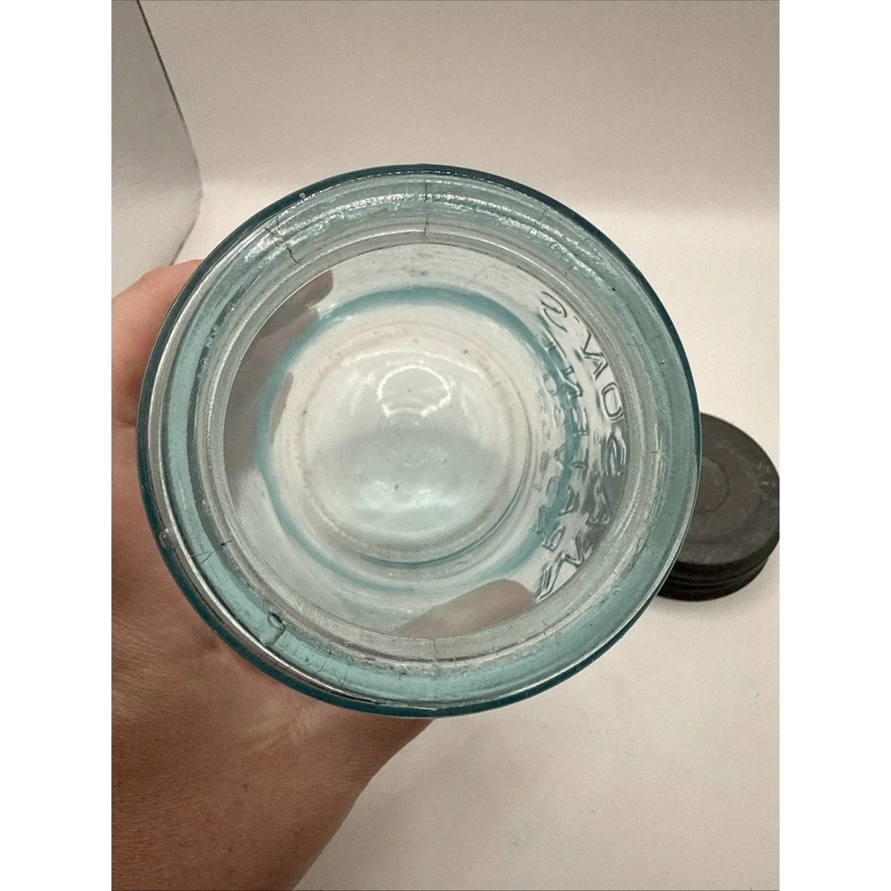 Old Mason's Patent Nov 30th 1858 Green 1 Quart Antique Canning Jar Zinc Lid #8‎